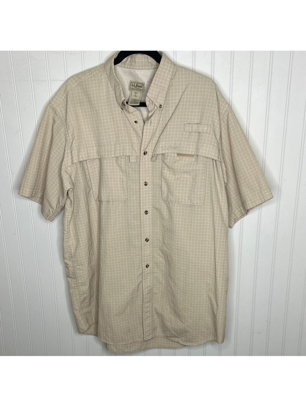 L.L. Bean Men's Fishing Safari Camp Plaid Short Sleeve Shirt Size Large Tall